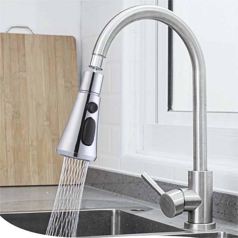 This faucet has 3 different modes (stream, spray, and dual aqua blade) to meet your different cleaning needs.  Soft Stream - Concentrated water outlet, easy to fill water, wash hands, clean vegetables & fruit, and so on. Wide-angle Spray- Wide spray area, easy to clean tabletop, sink, etc. Pressurized Aqua Blade - Strong water outlet, easy to clean dishes, bowls, cups, and other greasy items.