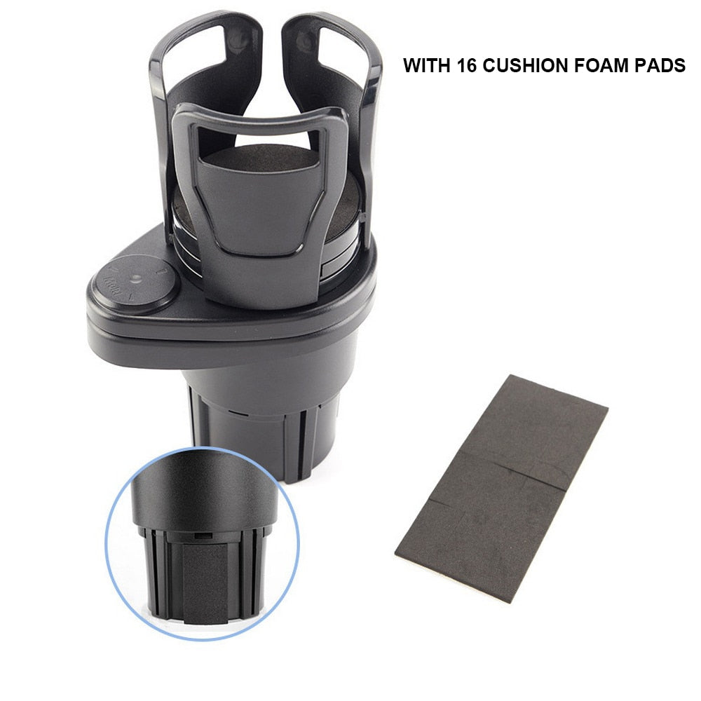 2 in 1 Slip-proof Cup Holder.   One car cup holder can be replaced with two.  To save car space. It is universal for most cars. The bottom of the cup is made of non-slip foam.
